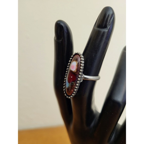 Mosaic Fashion Ring Adjustable Boho Silver Tone Metallic Hues - Picture 3 of 5